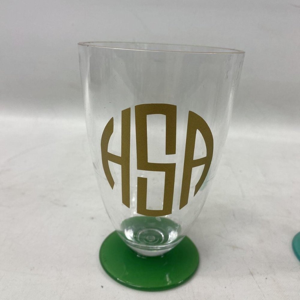 Pair of 2 Kate Spade HSA Letters Printed Clear Crystal Plastic Cup Glass